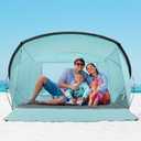 OutdoorMaster Beach Tent for 3-4 Person - Easy Setup and Portable Beach Shade Sun Shelter Canopy with UPF 50+ UV Protection Removable Skylight Family Size-Light Green