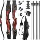 TOPARCHERY Archery 60" Takedown Hunting Recurve Bow and Arrow Set for Adults Practice Competition Longbow Kit 30-50lbs with 6pcs Arrows Right Hand Black (45lbs)