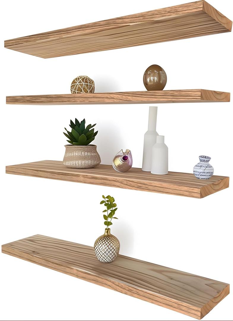 GXYAWPJ 24 Inch Floating Shelves for Wall Rustic Light Wood Wall Shelves for Bedroom Set of 4