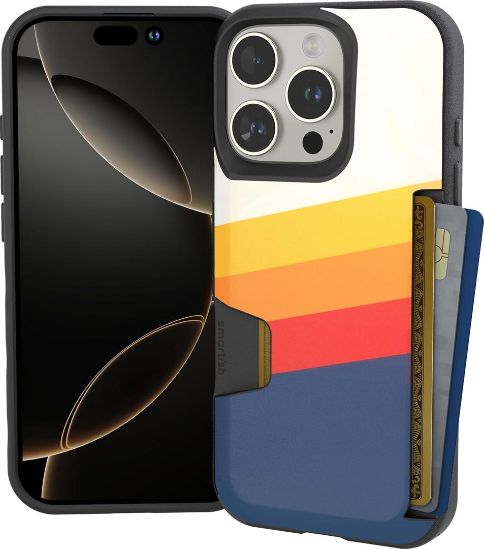 Smartish iPhone 16 Pro Wallet Case - Wallet Slayer Vol. 1 [Slim + Protective] Credit Card Holder - Drop Tested Hidden Flip Card Slot Cover Compatible with Apple iPhone 16 Pro - Striped Up