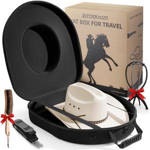 Hat Box for Cowboy Travel Extra Large, Waterproof Hard Hat Travel Case Storage Can for Fedora Panama Tweed Cap Hat Holder Organizer Carrier with Adjustable Carry Strap, Mens Western Gift, Large Black