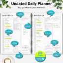 Planner Undated, Asten Daily Planner Agenda with To Do List, Hourly Schedules for Women and Men, Spiral Appointment Book with Elastic Closure, Inner Pocket 8.5" x 11" (Black) (A4)