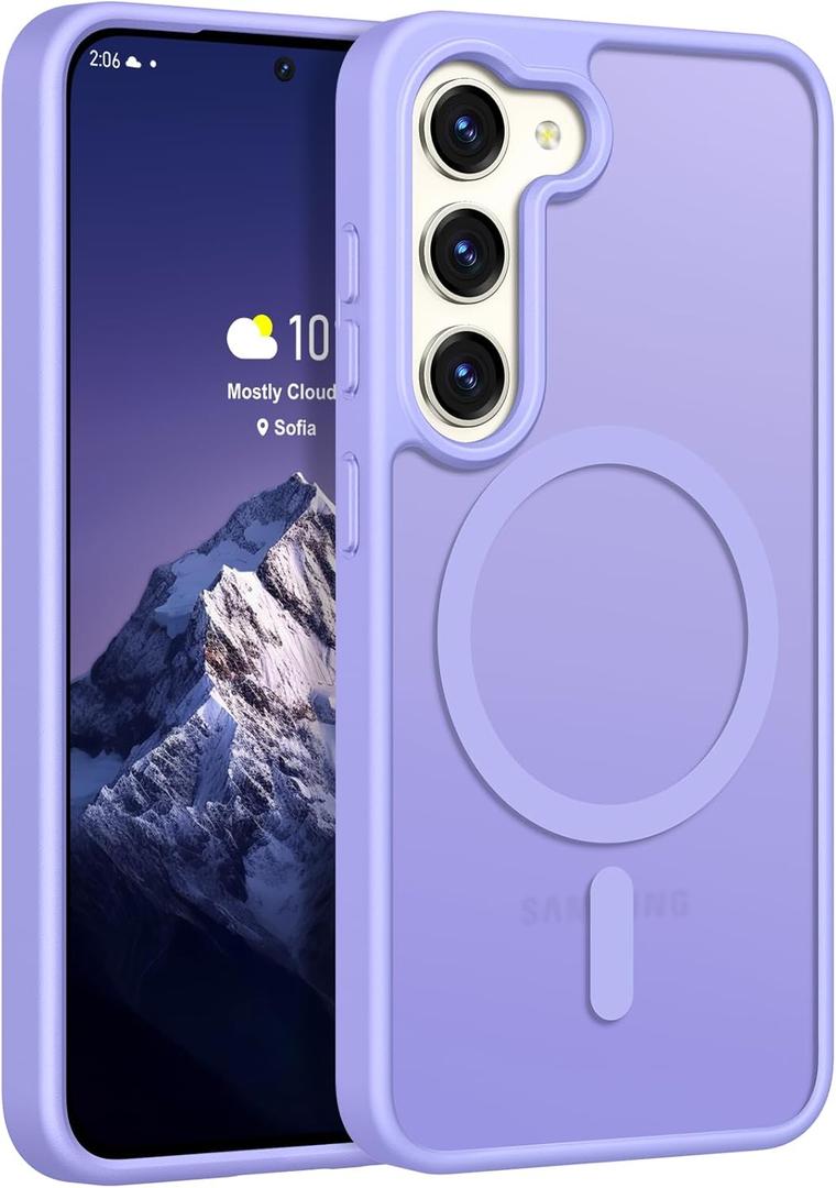 Rayboen for Samsung Galaxy S23 Case Magnetic, [Compatible with Magsafe] Protective Skin Feel Matte Phone Cover for Samsung S23 with Semi-Clear Hard Back & Soft Edge, Matte Lightpurple