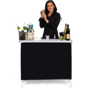 GoBar Portable Bar Table for Events - Black, 3 Skirts, or LED - Pop Up Mobile Bartending Station with Travel Carrying Case, 39"W x 36"H x 15"D