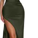 Memoriesea Women's Sexy One Shoulder High Split Cocktail Wedding Party Maxi Dress (Medium, Army Green)