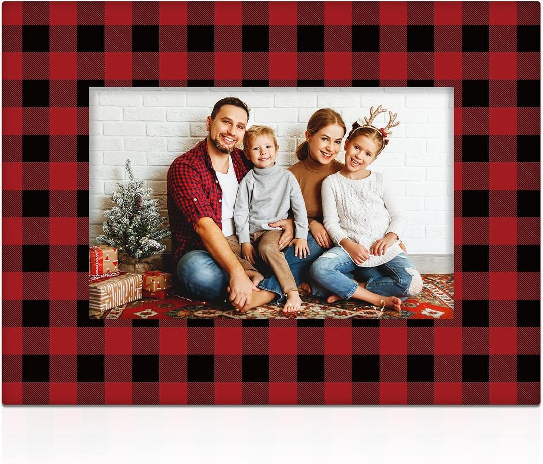 Party Greeting Christmas Picture Frame 4x6 Ceramic Photo Frame Decorations Holiday Christmas Xmas Gifts Red and Black Plaid