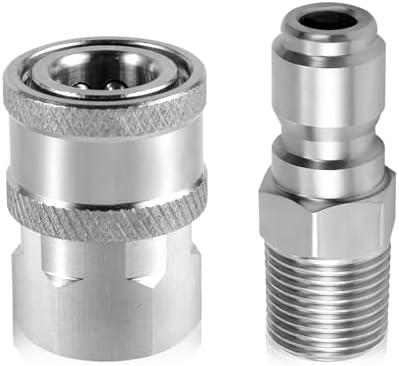 NQEUEPN 2pcs Fast Connect Pressure Washer Fittings, Stainless Steel Pressure Water Gun Connectors 1/4 Fast Connect Plug(Female Internal Thread, Male External Thread), Set of 3