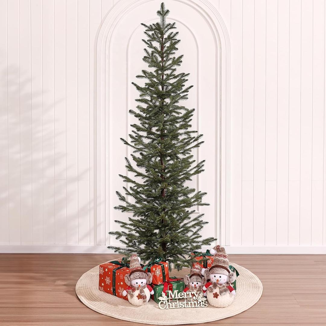 Pencil Slim Christmas Tree 6ft Artificial Xmas Tree - Skinny Small Green Pine Tree with PE Needles, Metal Stand, No Lights - Indoor Holiday Decor for Apartment Office Porch