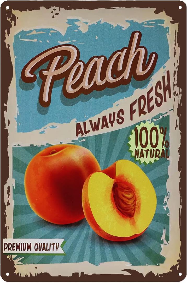 Vintage Peach Tin Sign - Fruit Metal Sign - Retro Decorative Sign Wall Decor Home Decor (30*20CM)