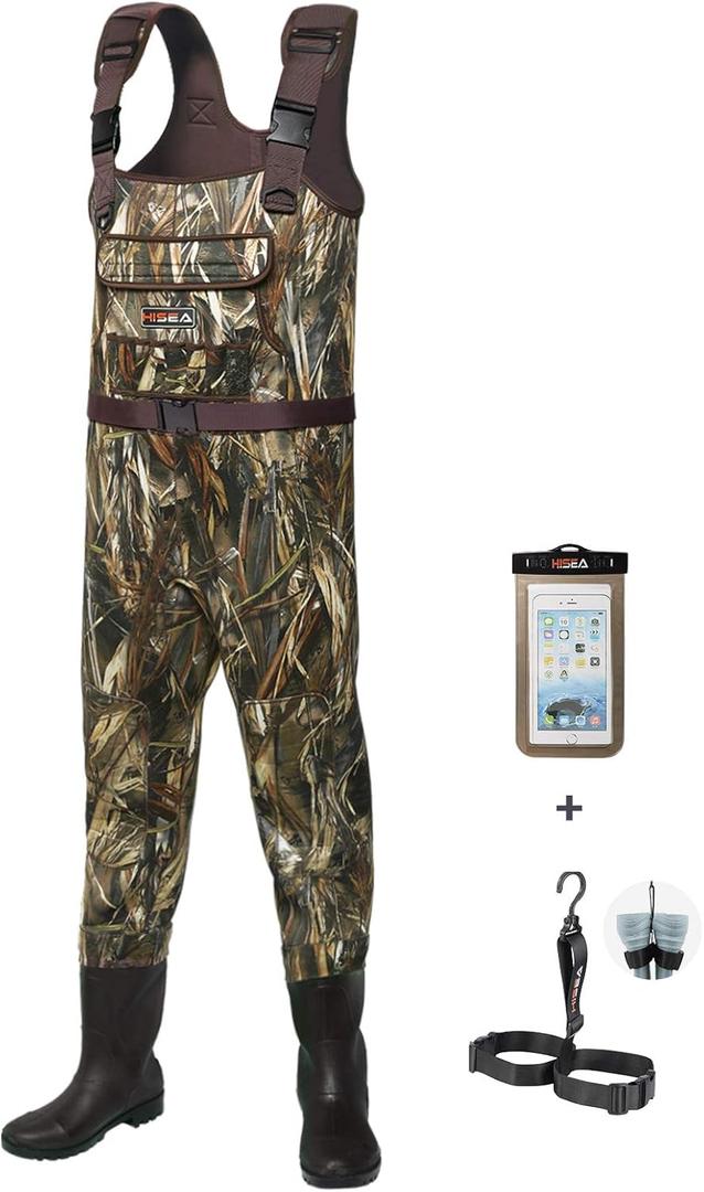 HISEA Chest Waders for Men with 200G Boots, Neoprene Waterproof Duck Hunting Wader, Insulated Bootfoot Fishing Waders (M12, Truetimber Drt Camo)