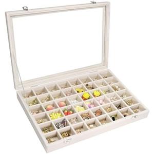 Vicoter Velvet Jewelry Tray 48 Compartments Jewelry Display Organizer with Transparent Cover Rings, Earrings, Necklaces, Pendants Storage Box for Girls, Wives, Mothers, Women