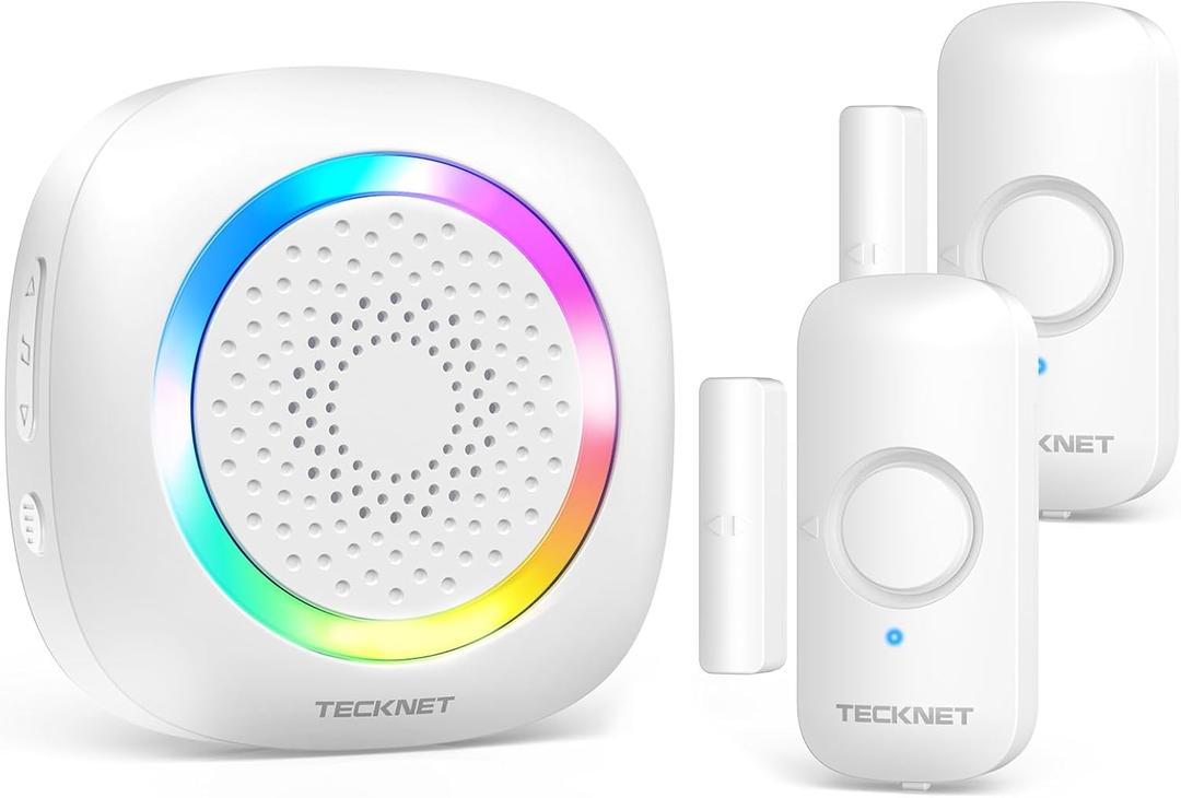 TECKNET Door Chimes When Door Opens, Wireless Door Sensor Chime Alarm with 1000Ft Range, 61 Songs, 5 Volume Levels, RGB Light, Door Chime for Business/Store/Home/Office When Entering