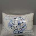 Comfy Hour 18"x13" Blue and White Scallop Shell Accent Pillow, Antique Vintage Figurine Style Home Decor, Coastal Lumbar Cushion with Removable Insert