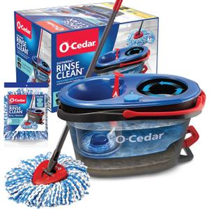 O-Cedar RinseClean Spin Mop & Bucket System + 1 Extra Mop Head | Clean with Clean Water | Removes 99% of Bacteria (Rinseclean Spin Mop & Bucket + 1 Extra Refill)