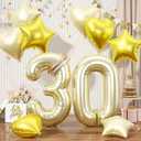 Champagne Gold 30 Balloons, 40inch Light Gold Number 30 Balloons Set, Gold Foil Star Heart Balloon With Long Balloon For 30th Birthday Party Graduation Anniversary 3rd Baby Shower Anniversary Decor - Pack of 3