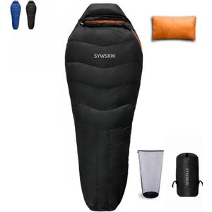 Down Sleeping Bag with Pillow for Backpacking,15 5 0 Wide Down Sleeping Bag (86.6 in x 33.5 in) for Adults,Teens,Youth Camping and Hiking Outdoor with 680FP Duck Down (Black 21)