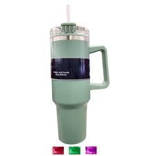 Green Stainless Steel Tumbler with Handle and Straw 40 Oz 1 Pack, Double Wall Vacuum Insulated Travel Mug for Hot and Cold Drinks