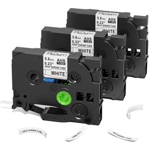 HSe-211 HSe211 Compatible with Brother Heat Shrink Tube P Touch TZe HSe Heat Shrink Tubing 5.8mm 0.23'' Wire Cable Labels for Brother PT-E300 E500 P900 P750WVP, 3-Pack, Black on White