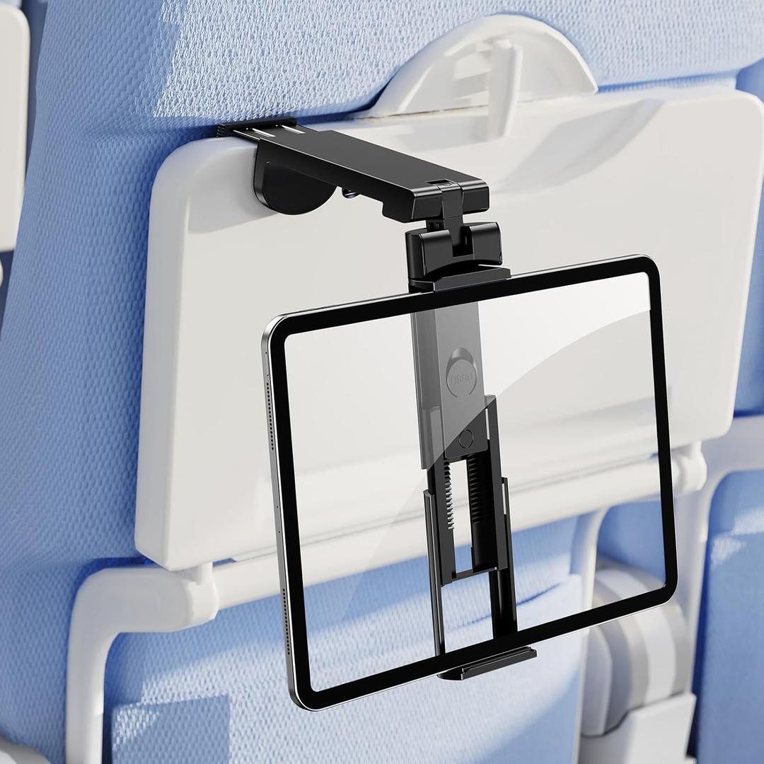 Universal Handfree Tablet Mount with 360 Degree Rotation, Compatible with 4-10" Smartphones & Tablets, Portable Travel Must Haves for Plane Tray Table, Home, Kitchen, Office, Outdoor