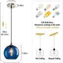 Blue Glass Pendant Lights Kitchen Island Lighting Globe Pendant Light Fixtures Modern Pendant Lighting for Kitchen Island Bedroom Living Dining Room Light Fixture(7.87in, 3-Pack)