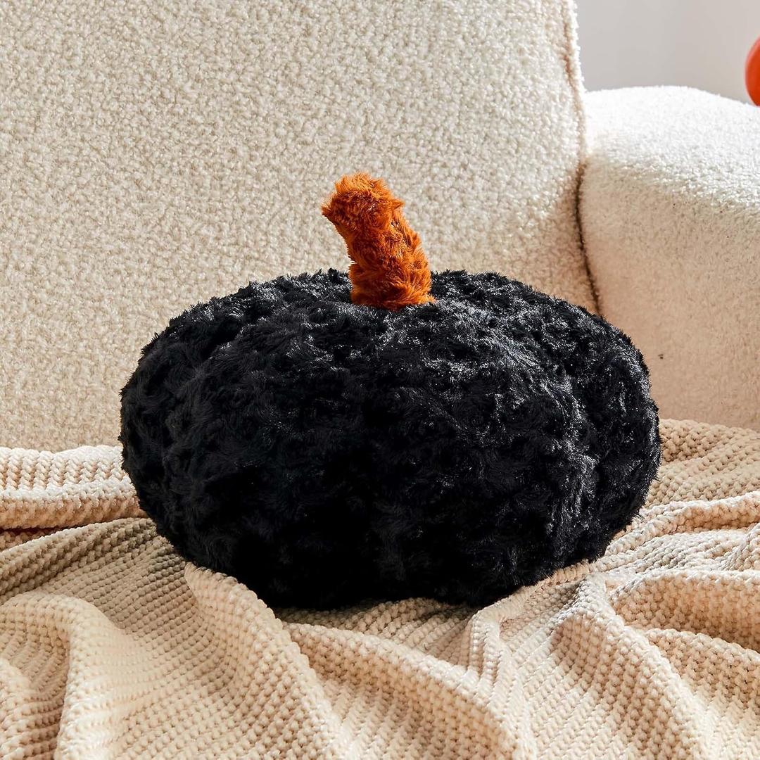 Pumpkin Pillows, Halloween Pumpkin Decoration Throw Pillow, Cute Thanksgiving Pumpkin Shaped Throw Pillows Gifts, 8" Soft Black Faux Rabbit Fur for Fall Funny Decorations (Mini-8 Inch)