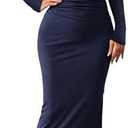 BTFBM Women Bodycon Maxi Dress Long Sleeve Back Slit Ruched Elegant Party Cocktail Formal Fall Wedding Guest Dresses S