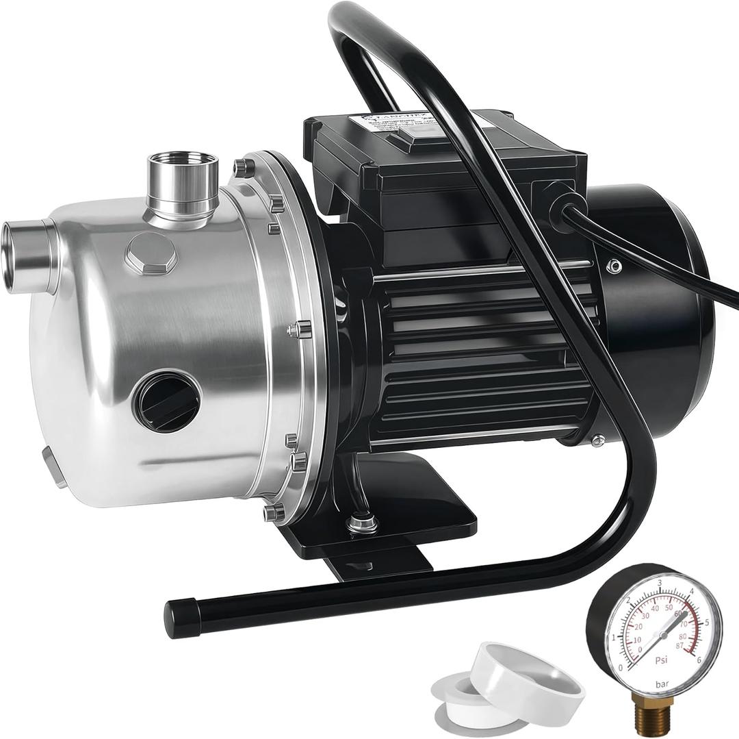 LANCHEZ 1.6 HP Portable Shallow Well Pump, 1162 GPH Stainless Steel Sprinkler Pump, 115V Water Transfer for Garden Draining and Lawn Irrigation