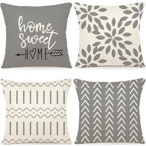 YCOLL Pillow Covers 20x20 Set of 4, Modern Sofa Throw Pillow Cover, Decorative Outdoor Linen Fabric Pillow Case for Couch Bed CarGray