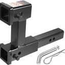 Towever 84131P Towever Trailer 2 inches Dual Hitch Receiver Adapter Extender for Towing and Riser for Bicycle Rack, Extra Long Towing Accessories with Pin and Clip