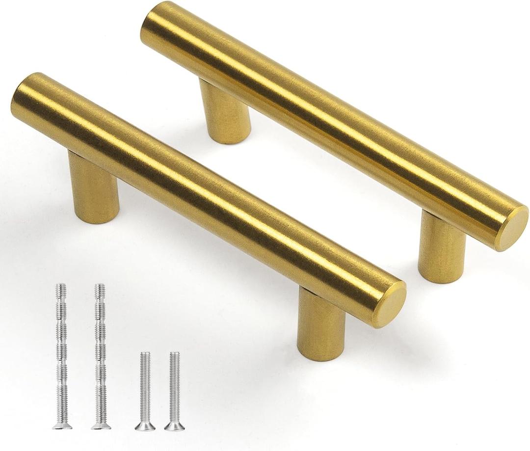 30 Pack Gold Cabinet Handles 3 Inch76mm Hole Center Brushed Brass Cabinet Pulls Stainless Steel Gold Drawer Pulls, Gold Handles for Cabinets Drawers and Kitchen