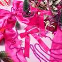 Gejoy Bow Christmas Tree Decoration Set, 30 Pcs Small Bows 1 Pcs 47" x 15.7" Large Tree Topper Satin Bows and Christmas Beads Garland Ornaments, Xmas Bead for Holiday Decor(Rose Red)