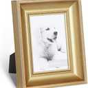 Roma Moulding 6" x 8" Gilded Gold 2" Eleganza Picture Frame - 100% Natural Wood & High Definition Glass, Used Vertically or Horizontally for Tabletop Display Traditional Style Frame