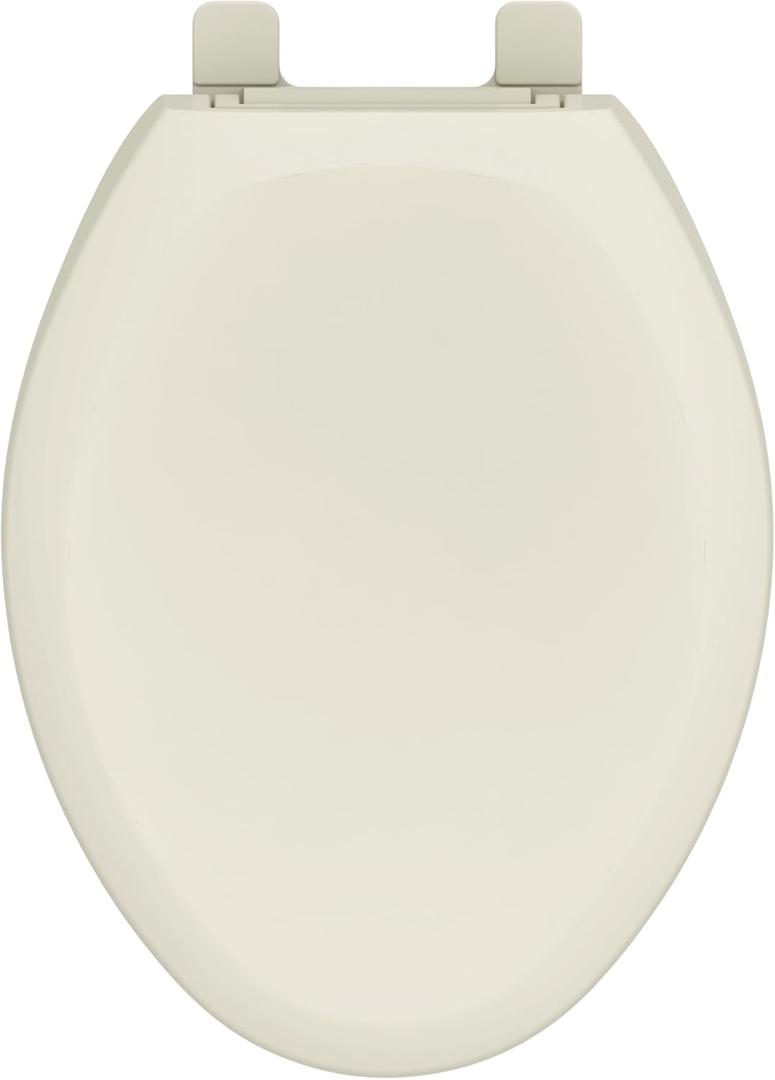 Gerber Elongated Toilet Seat with Cover, Soft Close, No Slam, Quick & Easy Install, Heavy-Duty Plastic, Adjustable Fit for Standard Elongated Toilets, Durable & Fade-Resistant, Biscuit G009921309