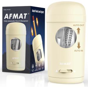 AFMAT Electric Pencil Sharpener, Fully Automatic Pencil Sharpener for 7-8mm Pencils & Colored Pencils, Auto in & Out, Rechargeable Vertical Hands-Free Sharpeners for Classroom/Home/Office PSX7(Beige)