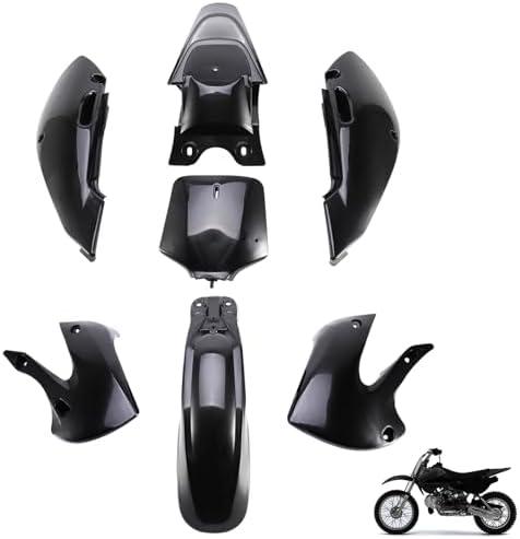 Fancemot Dirt Bike Plastics Kit – Heavy-Duty ABS Fender Fairing Kit Compatible with Kawasaki KLX110 2004-2012, KX65 2000-2013, Suzuki DRZ110 2003-2005 – Thicker Plastic Body Panels (Black)