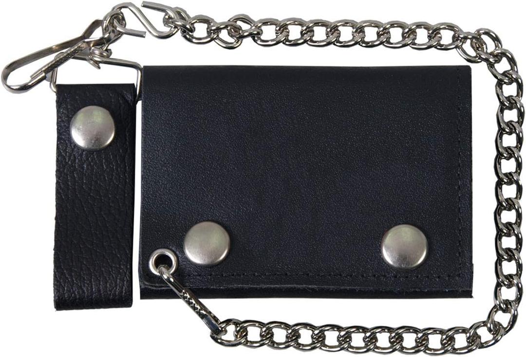 Hot Leathers WLB1001 Black, 4" Classic Black Wallet with Chain (Black, 4")