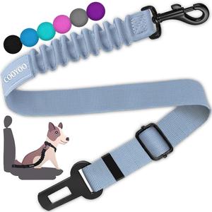 COOYOO Dog Seat Belt, Retractable Dog Car Harness Seat Belt for Car Adjustable Nylon Pet Safety Seat Belts Heavy Duty & Elastic Bungee Buffer (06-Gray Blue)