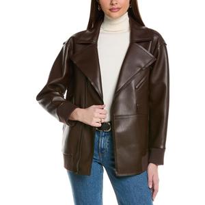 womens Vegan Leather Oversized Raw Edge Moto (Brown), Size XS