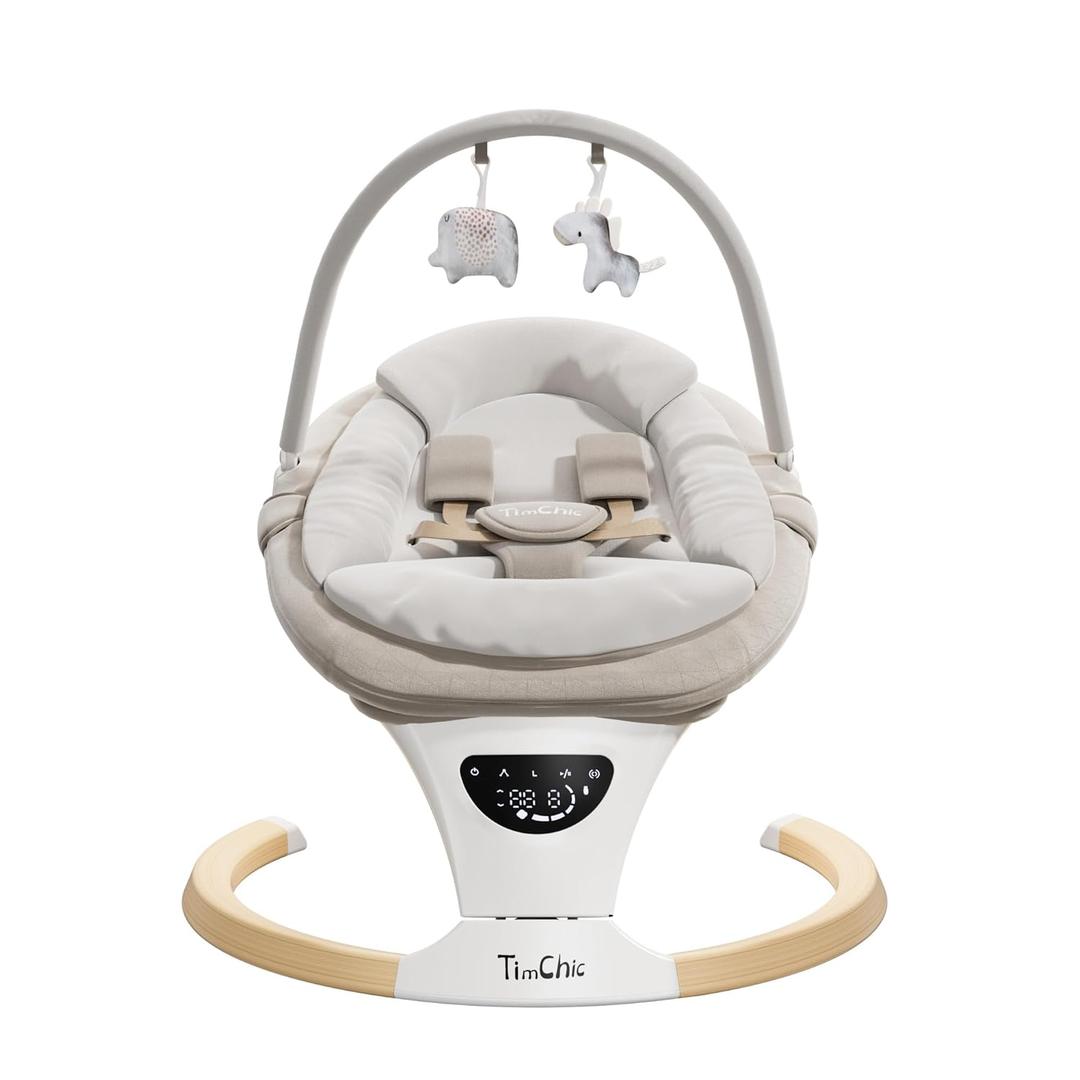 Baby Swings for Infants, Portable Infant Swing with 5-Speeds, 3-Adjustable Height, 3 Timer & 12 Preset Melodies, Mutil-Function Electric Swing for Baby, Indoor & Outdoor Use (Beige)