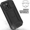 iPhone 13 Metal Case with Screen Protector Kickstand Camera Slide Cover - Heavy Duty Military Sturdy Armour Shockproof for Man (Black)