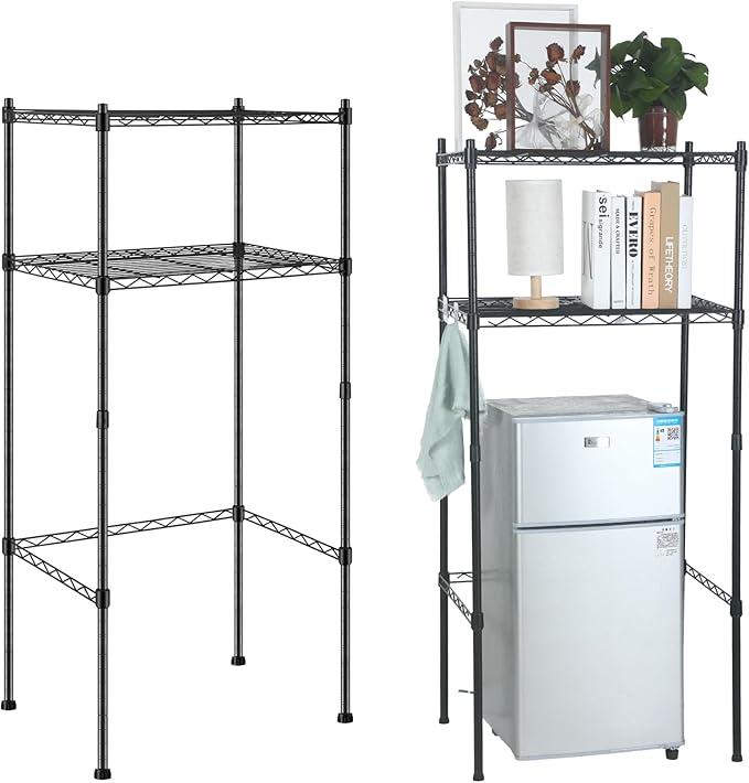 2 Tier Mini Fridge Shelf Over Fridge Storage Mini Fridge and Microwave Stand for College School Dorm Office Space Dorm Room Saver Supply, 18" D x 24" W x 52" H(Black)
