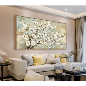 arteWOODS Flowers Framed Wall Art - Beige Flower Branches Canvas Pictures Wall Decor Rustic Brown Botanical Painting Artwork Elegant Floral Prints for Living Room Bedroom 58 x 29in Natural Wood Frame