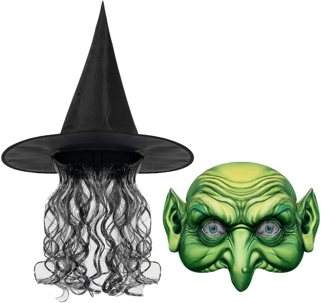 Halloween Witch Hat Mask Set, Mardi Gras Masquerade Mask for Halloween and Horror Themed Party Decoration (1PCS)