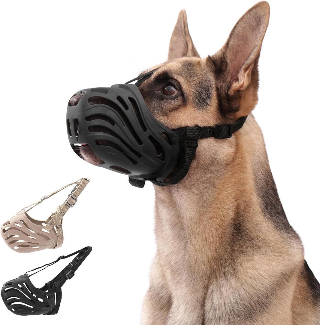 KnJuLee Dog Muzzle, Silicone Dog Muzzle, Durable, Breathable, Anti Bite, Anti Barking, Allow for Drinking Water, Adjustable Strap, Suitable for Small to Large Dogs (Black, L)