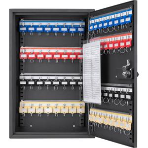 Barska 64 Position Key Lock Box Wall Mount Steel Key Cabinet with Adjustable Numbered Hooks, Index Log, Colored Key Tags for Home or Office