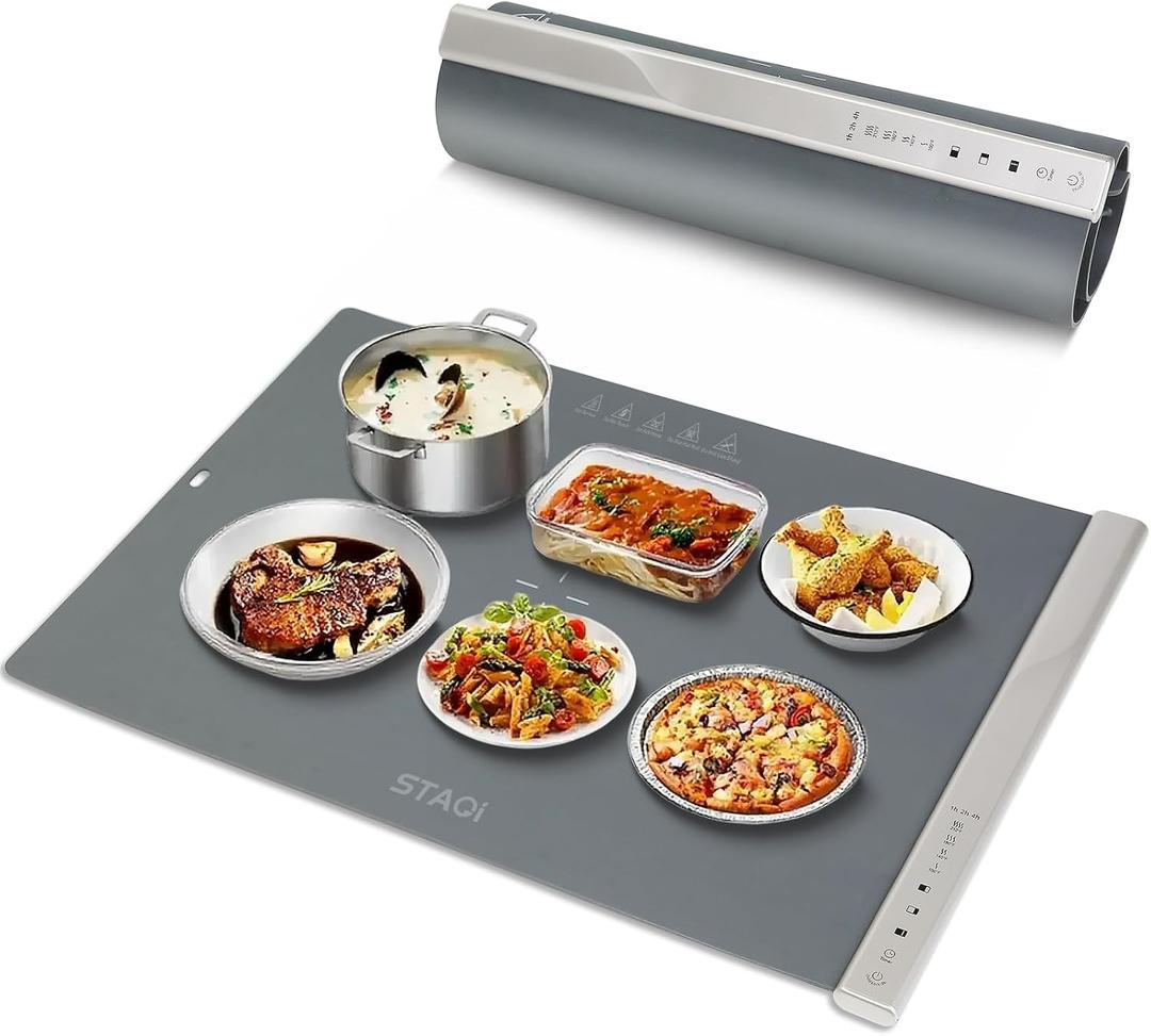 STAGI Food Warming Mat for Buffets, Dual-Zone Electric Warming Tray with 4 Temperature Settings & Timer, Large Roll-Up Silicone Hot Plate, Child Lock & Auto Shut-Off, Portable Warmer for Parties