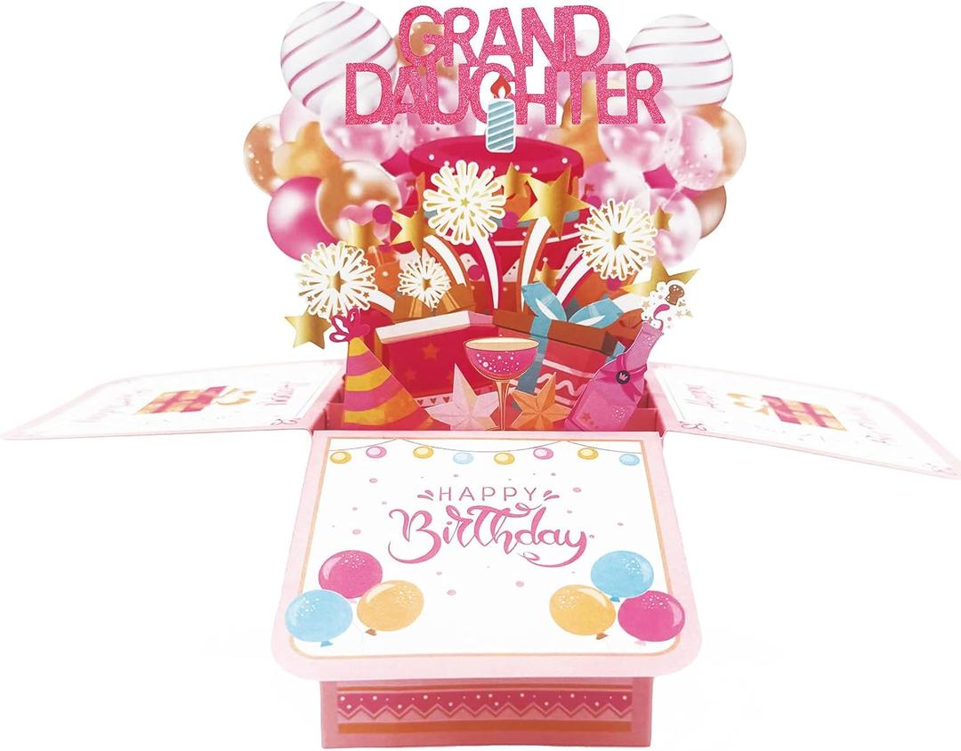 2 x Asmallgf Great Birthday Gifts Card for Granddaughter Adult Kid, Happy Birthday Popup Card from Grandma Grandpa, Money Box from Nana