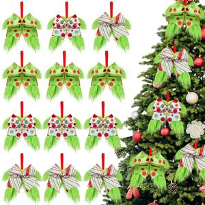 12 Pcs Lime Green Bow for Christmas Tree 6 Inch Green Furry Christmas Hanging Wreaths Bow Holiday Dot Bows Ornaments for Xmas Gift Wrapping Garland Mantel Home Party Decor Party Supplies