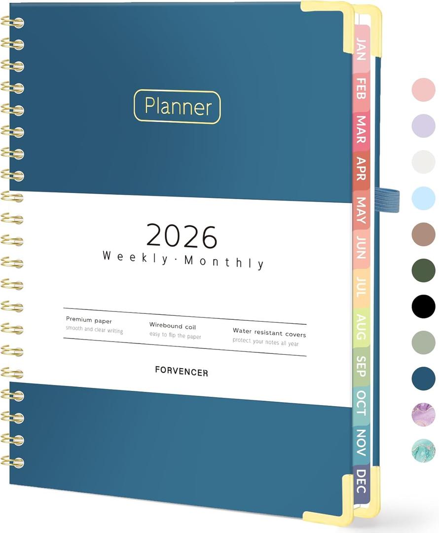Forvencer 2026 Planner, Hardcover Calendar Planner Weekly and Monthly, January 2026 - December 2026, 8.5" x 11", Spiral Agenda Book with Tabs, Exquisite Daily Journal with Inner Pocket, Organizer Notebook for Office Home School, A4 Size, Navy Blue