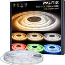 PAUTIX COB LED Strip Light,RGB+WW/CW 20ft/6.1m,RGB+CCT Tunable Color Temperature 2700K-6500K,UL Listed DC24V Color Changing Tape Lights for DIY Decoration(Power Supply & Controller Not Included)